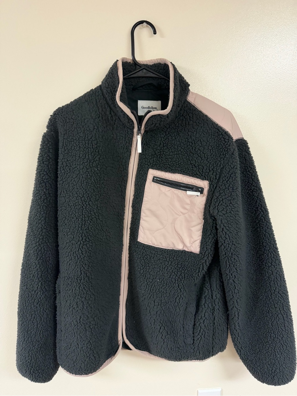 Goodfellow & Co Black Sherpa Jacket with Light Pink Accents